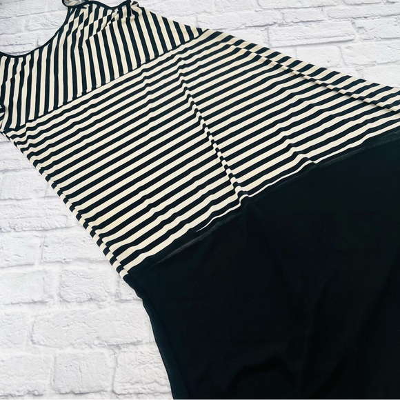 Ellen Parker L Tank Maxi Dress Black and Tan Striped Asymetrical Chiffon Trim - Picture 8 of 8